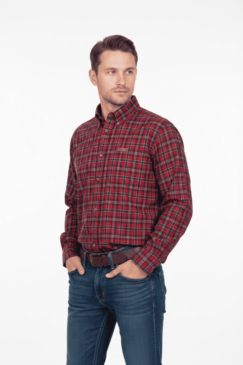 Red Tartan Plaid Flannel Long Sleeve Button-Down Shirt