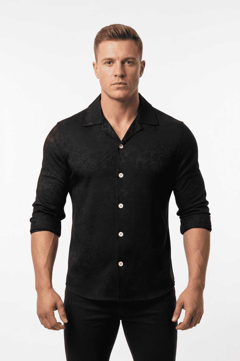 Jacquard Cuban Collar Long Sleeve Shirt