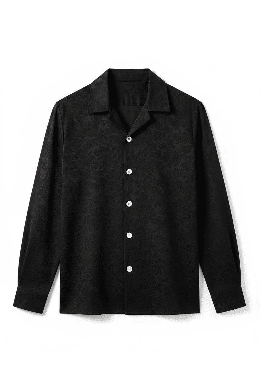 Jacquard Cuban Collar Long Sleeve Shirt