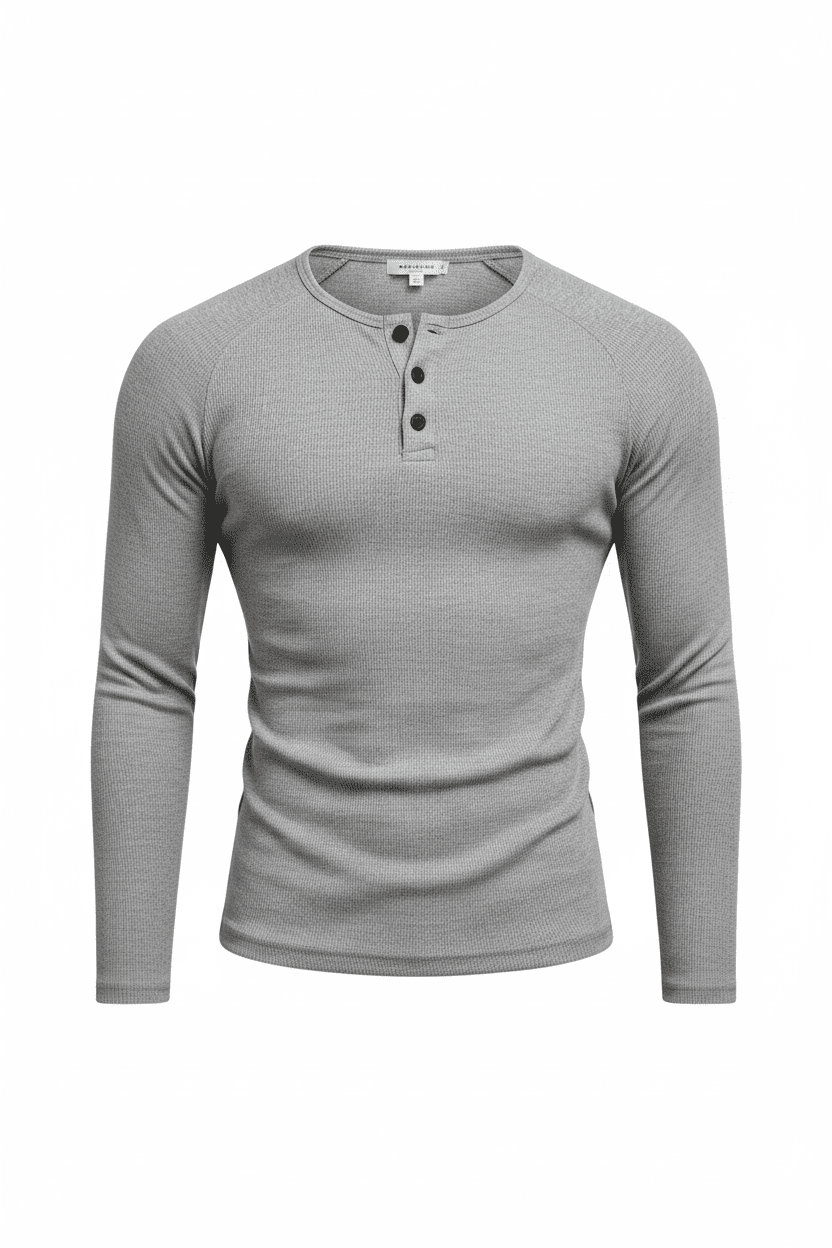 Ribbed Slim Fit Henley Long Sleeve T-shirt