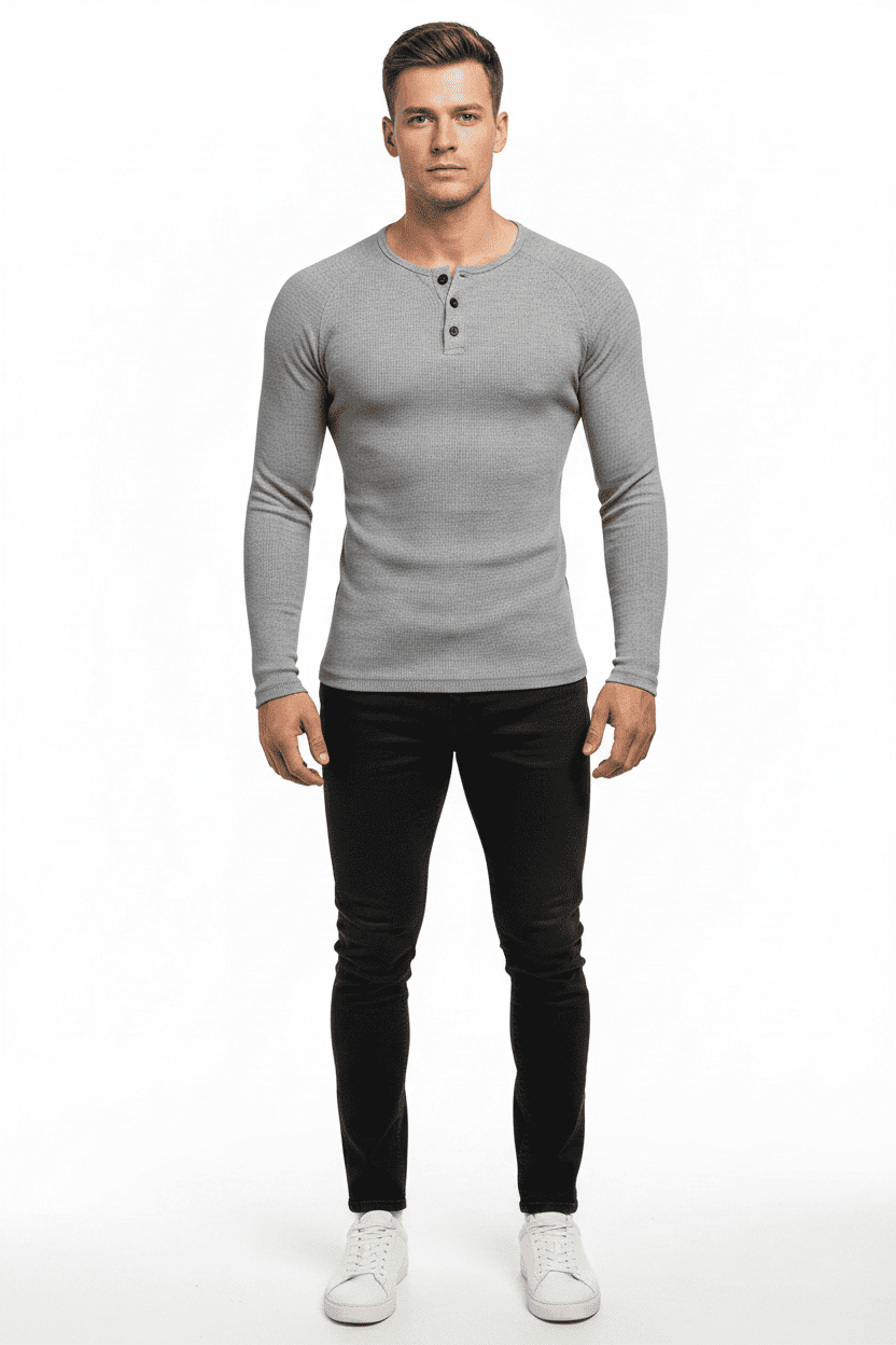 Ribbed Slim Fit Henley Long Sleeve T-shirt