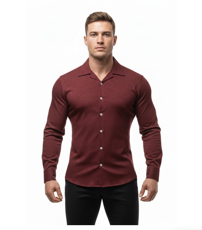 Jacquard Cuban Collar Long Sleeve Shirt